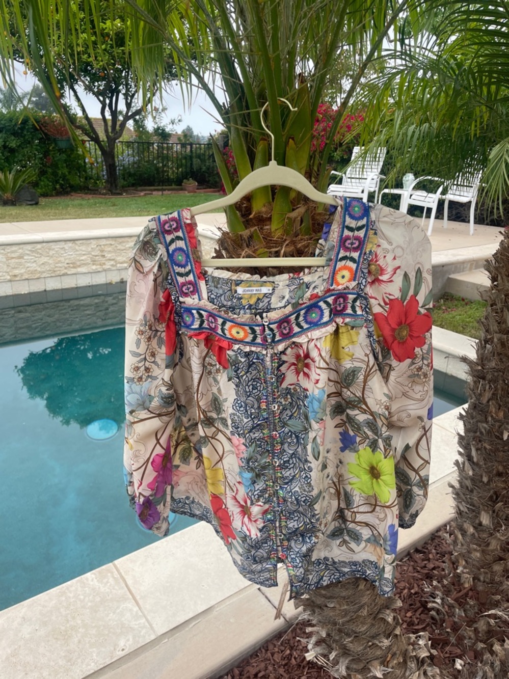 Johnny Was Silk Multicolor Floral Blouse.  I am including the reusable  bag